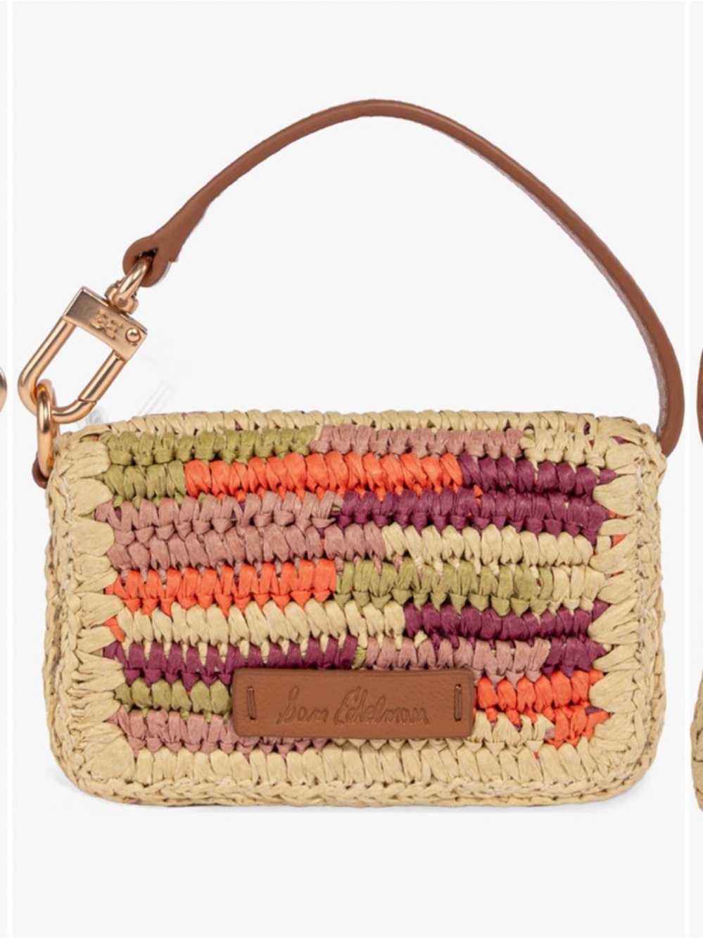 NEW Sam Edelman Mini Raffia and Leather Wallet- Terracotta - Picture 2 of 12